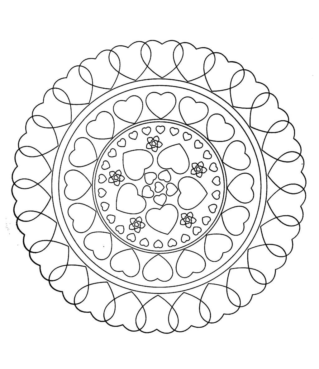 Coloriage Free Mandala To Color Hearts Love - Mandala à imprimer